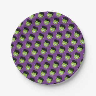 Assiettes En Carton Tête de Frankenstein Halloween motif vert violet
