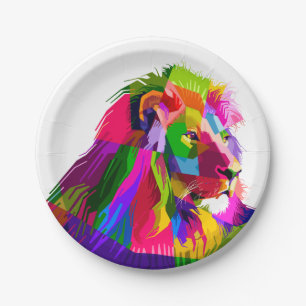 Assiettes En Carton Tête de lion en motif géométrique