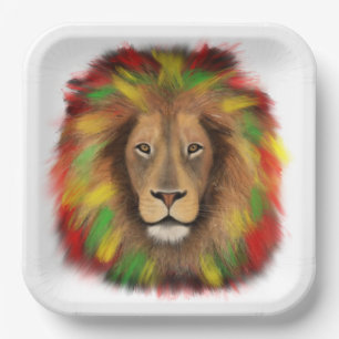 Assiettes En Carton Tête de lion rasta rouge jaune vert dessin Jamaïqu