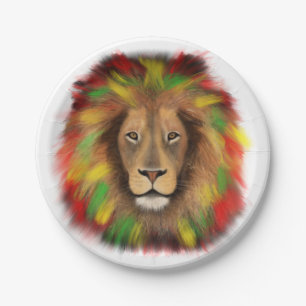 Assiettes En Carton Tête de lion rasta rouge jaune vert dessin Jamaïqu