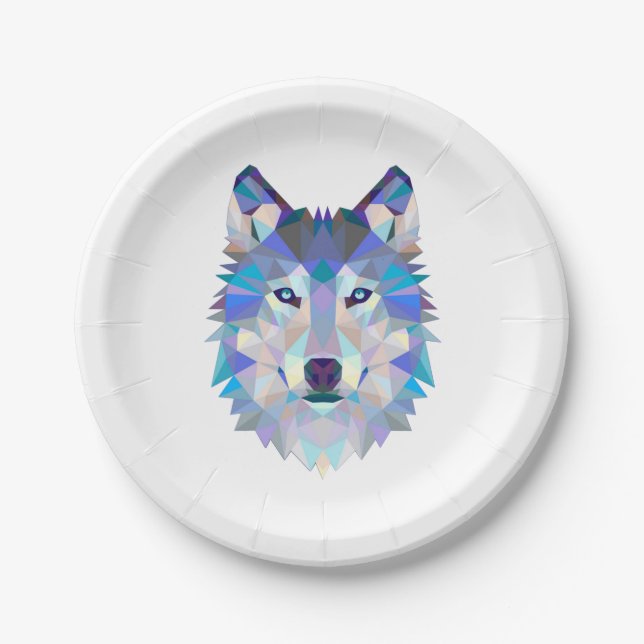 Assiettes En Carton Tête de loup polygonale géométrique (Devant)