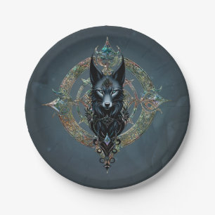 Assiettes En Carton Tête de loups noirs aux yeux bleus perçant
