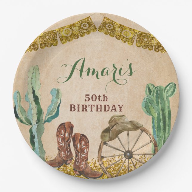Assiettes En Carton Texas Southwestern Rustic Cowboy Anniversaire (Devant)