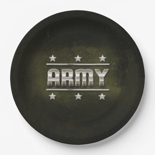 Assiettes En Carton Texte de l'armée métallique (Devant)