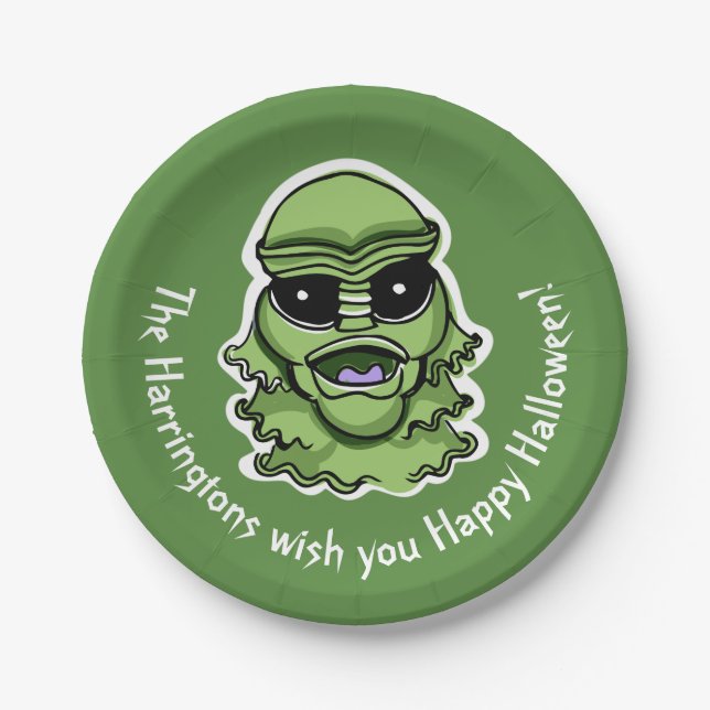 Assiettes En Carton Texte et couleur personnalisés Halloween Créatures (Devant)