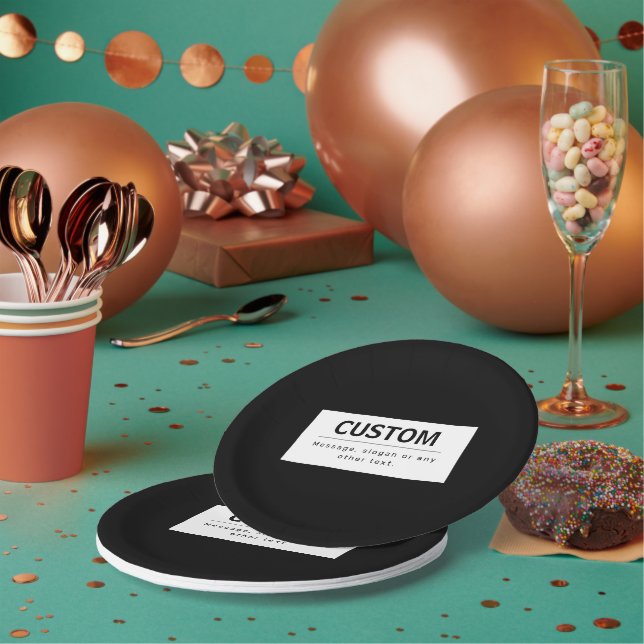 Assiettes En Carton Texte modifiable moderne en gras | Noir & Blanc (Multi)