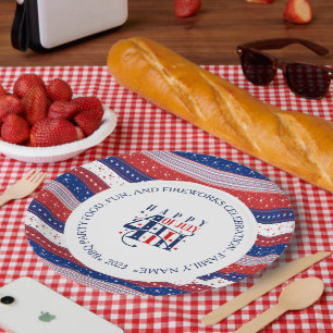 Assiettes En Carton Texte personnalisé 4 juillet américain Abstrait