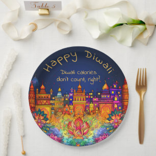 Assiettes En Carton Texte personnalisé, Joyeux Diwali Décoratif