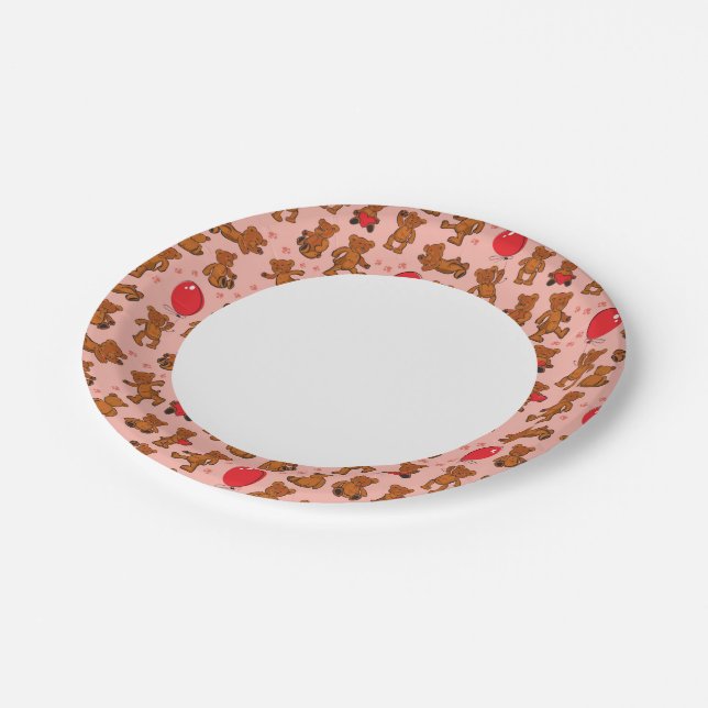 Assiettes En Carton Texture Avec Nounours, Coeurs (Angle)