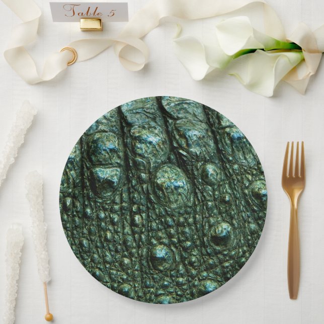 Assiettes En Carton Texture de la peau de l'alligator vert (Mariage)