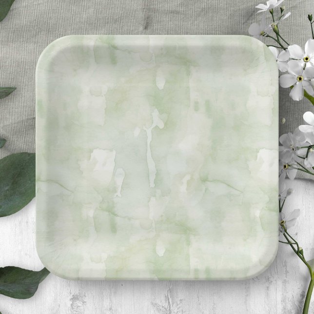 Assiettes En Carton Texture de l'aquarelle de couleur verte Sage (Sage Green Watercolor Texture Paper Plate for Any Occasion.)