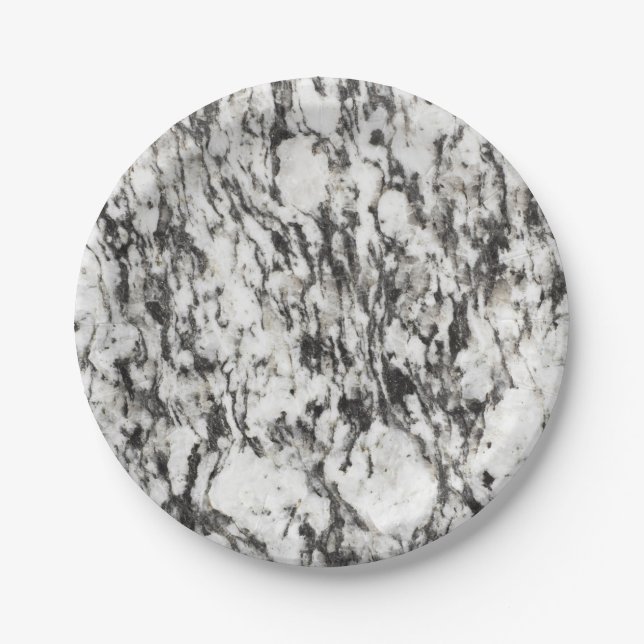 Assiettes En Carton texture granite | Arrière - plan de marbre en noir (Devant)