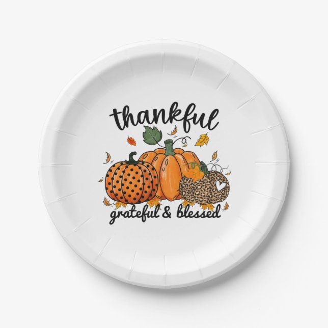 Assiettes En Carton Thankful Pumpkin Grateful And Blessed  (Devant)