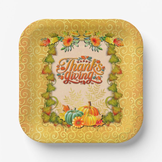 Assiettes En Carton Thanksgiving Automne Automne Maple Feuilles et cit (Recto)
