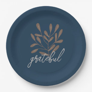 Assiettes En Carton Thanksgiving Automne Rustique Bleu Grateful