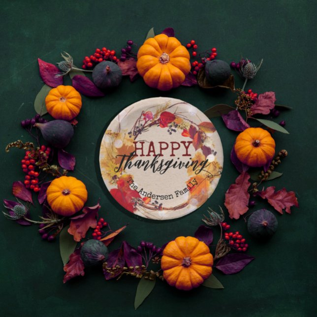 Assiettes En Carton Thanksgiving Autumn Wreath With Assorted Foliage (Créateur téléchargé)