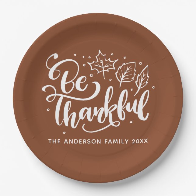 Assiettes En Carton Thanksgiving Be Thanksgiving Script Harvest Brown (Devant)