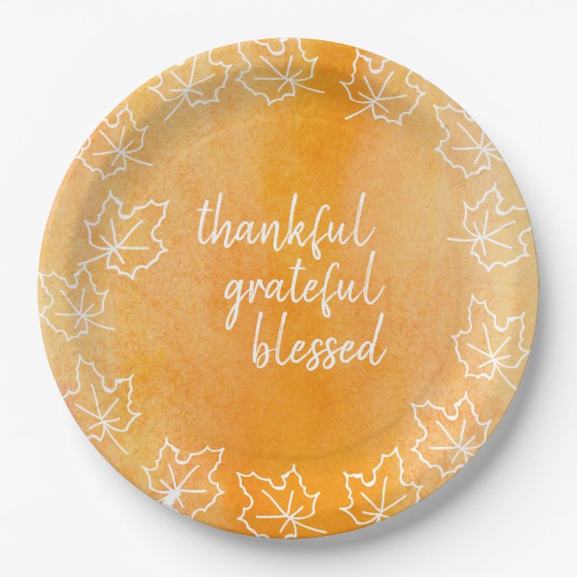 Assiettes En Carton Thanksgiving béni par aquarelle orange d'Ombre (Devant)