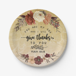 Assiettes En Carton Thanksgiving Bible Verse Je vais remercier Floral