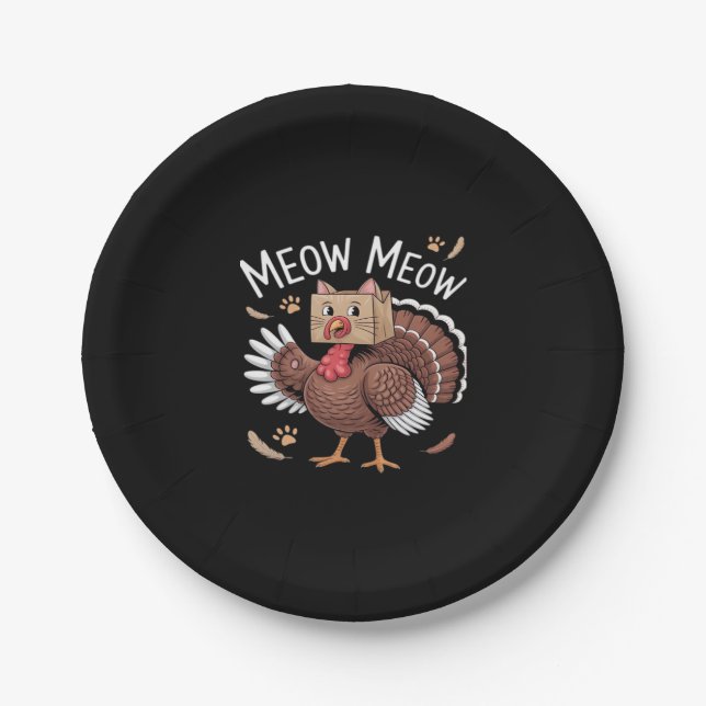 Assiettes En Carton Thanksgiving Chat Funny Fake Chat Meow Thanksgivin (Devant)