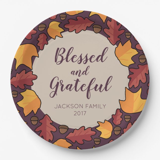 Assiettes En Carton Thanksgiving Fall Leaves Blesseful (Devant)