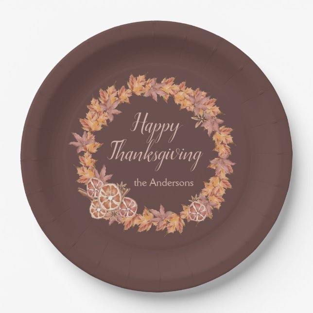 Assiettes En Carton Thanksgiving personnalisé | Feuilles de chute d'aq (Devant)