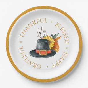 Assiettes En Carton Thanksgiving Pilgrim Casquette Citrouille Tourneso