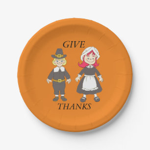 Assiettes En Carton Thanksgiving Pilgrim Garçon Et Fille