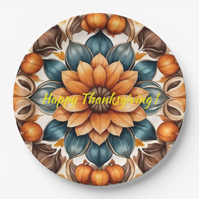 Assiettes En Carton Thanksgiving Populaire citrouille d'automne Collec (Devant)