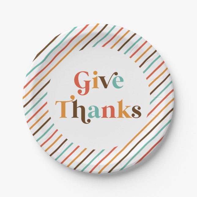 Assiettes En Carton Thanksgiving Retro Donner Merci Plaques de papier (Devant)