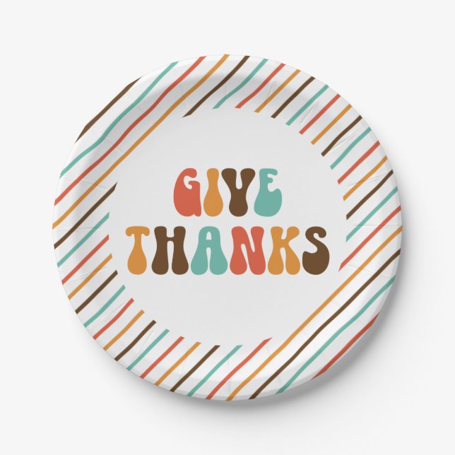 Assiettes En Carton Thanksgiving Retro Donner Merci Plaques de papier (Devant)
