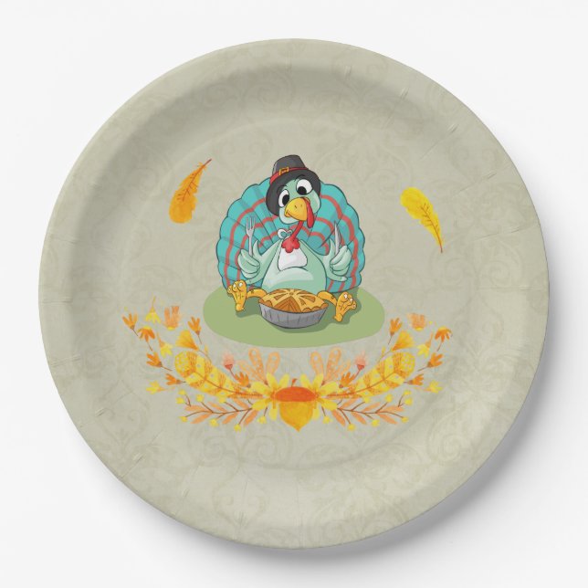 Assiettes En Carton Thanksgiving Turquie manger Citrouille tarte (Devant)