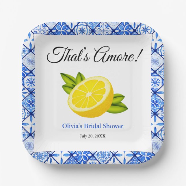 Assiettes En Carton That's Amore | Méditerranéen Lemon Shower de Marié (Recto)