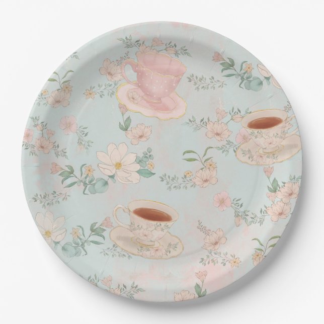 Assiettes En Carton Thé à la mode Shabby Chic (Devant)