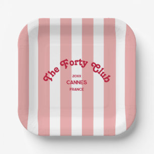 Assiettes En Carton The Forty Club Rayure de Cabane Rose 40e Anniversa