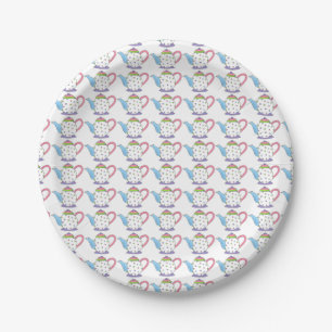 Assiettes En Carton Thé Polka Dot Pink Purple Blue Tea Party
