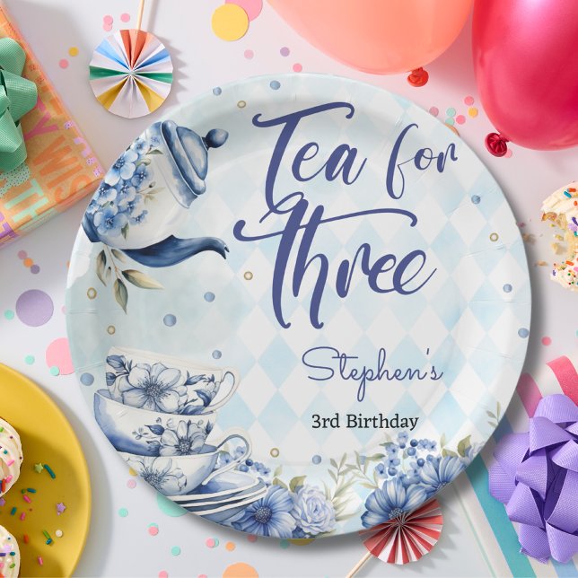 Assiettes En Carton Thé pour trois, troisième anniversaire pour les en (Créateur téléchargé)