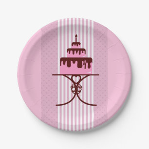 Assiettes En Carton Thé rose d'après-midi ou de matin de gâteau