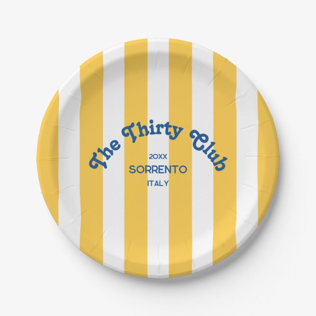 Assiettes En Carton The Thirty Club Beach Stripe 30th Birthday Round (Devant)