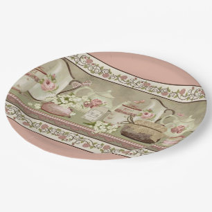Assiettes En Carton Thé vintage de pêche et plaques à papier de ros