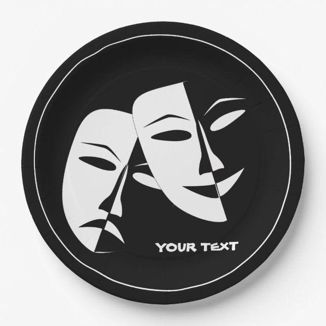 Assiettes En Carton Théâtre Masque Comédie Tragédie Noir Blanc Personn (Devant)