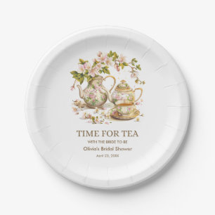 Assiettes En Carton Théière Florale Moment du Thé Enterrement de Vie d