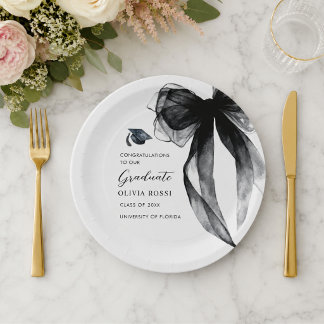 Assiettes En Carton Thème aquarelle moderne noir ruban coquette remise