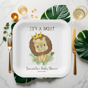 Assiettes En Carton Thème Baby shower Lion Aquarelle Cute