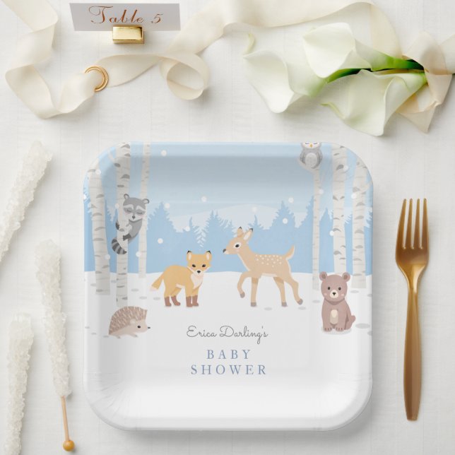 Assiettes En Carton Thème baby shower Woodland | forêt d'hiver (Mariage)