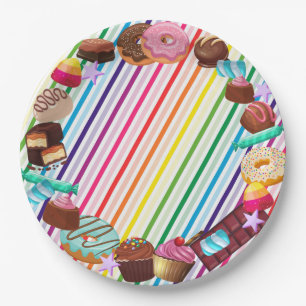 Assiettes En Carton Thème bonbon, chocolat, nourriture, beignets, par