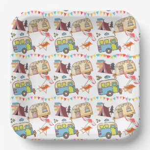 Assiettes En Carton Thème Camping Rétro