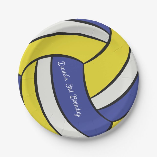 Assiettes En Carton Thème d'anniversaire de volley-ball personnalisé (Devant)