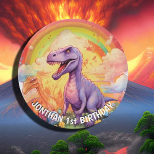 Assiettes En Carton Thème d'anniversaire des dinosaures arc-en-ciel