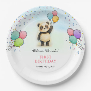 Assiettes En Carton Thème d'anniversaire Panda Coloré 1 an 